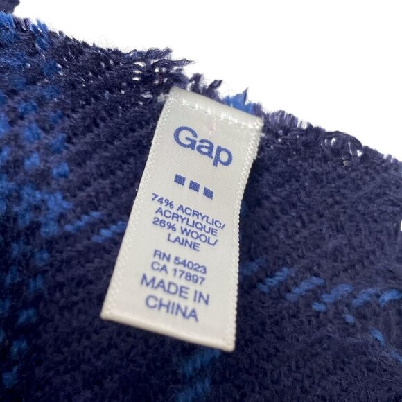 GAP Blue Plaid Scarf Acrylic Wool Blend Fringe Oblong Muffler 11.5x70" - Picture 5 of 11